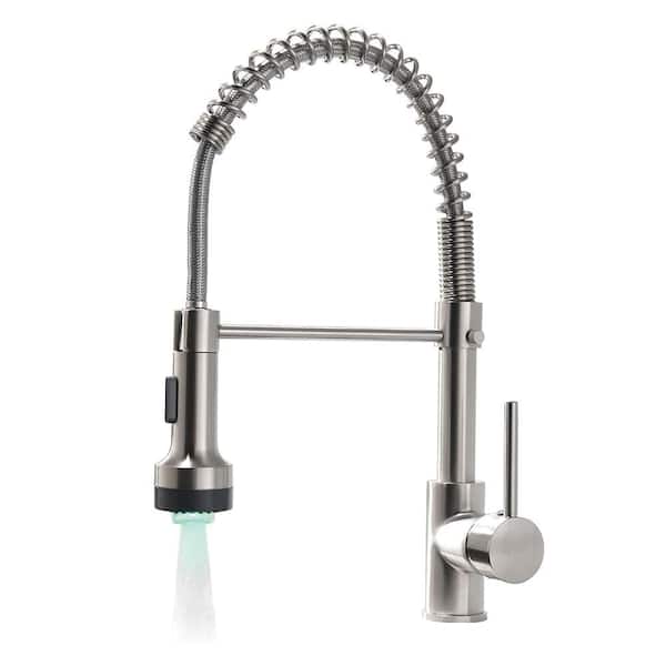 Tahanbath Commercial LED Kitchen Faucet with Pull Down Sprayer, Single Handle Single Lever Kitchen Sink Faucet