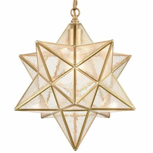 60-Watt 1-Light Gold Finished Shaded Pendant Light with Seeded glass Glass Shade and No Bulbs Included