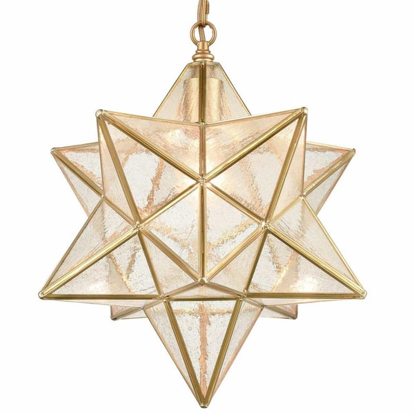CLAXY 60-Watt 1-Light Gold Finished Shaded Pendant Light with Seeded glass Glass Shade and No Bulbs Included