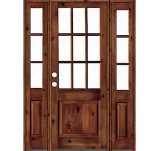 64 in. x 96 in. Rustic Knotty Alder Clear 9-Lite Red Chestnut Stain Wood Right Hand Single Prehung Front Door/Sidelites