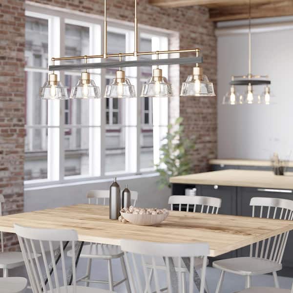 Eastmont 50 in. 5-Light Polished Nickel Vintage Industrial Shaded Linear Chandelier for Dining Room