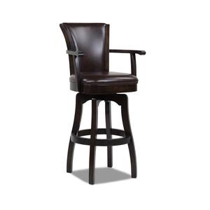 Williams 30 in. Swivel Bar Stool with Armrests, Vintage Brown Faux Leather