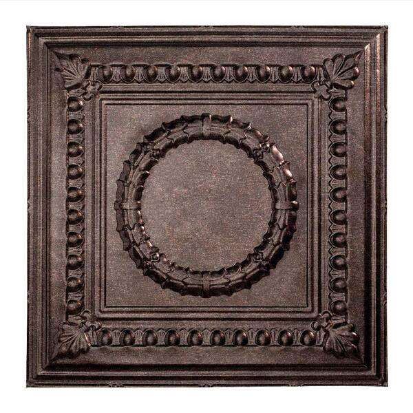 Fasade Rosette 2 ft. x 2 ft. Vinyl Lay-In Ceiling Tile in Smoked Pewter