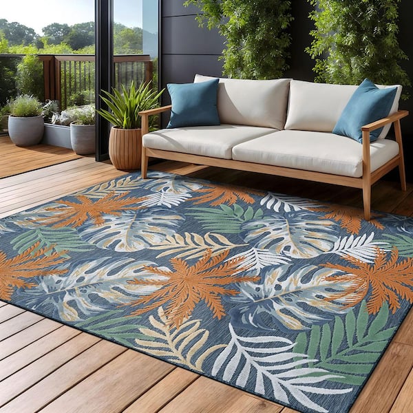 Jungle Midnight 6 ft. x 9 ft. Washable Tropical Floral Indoor