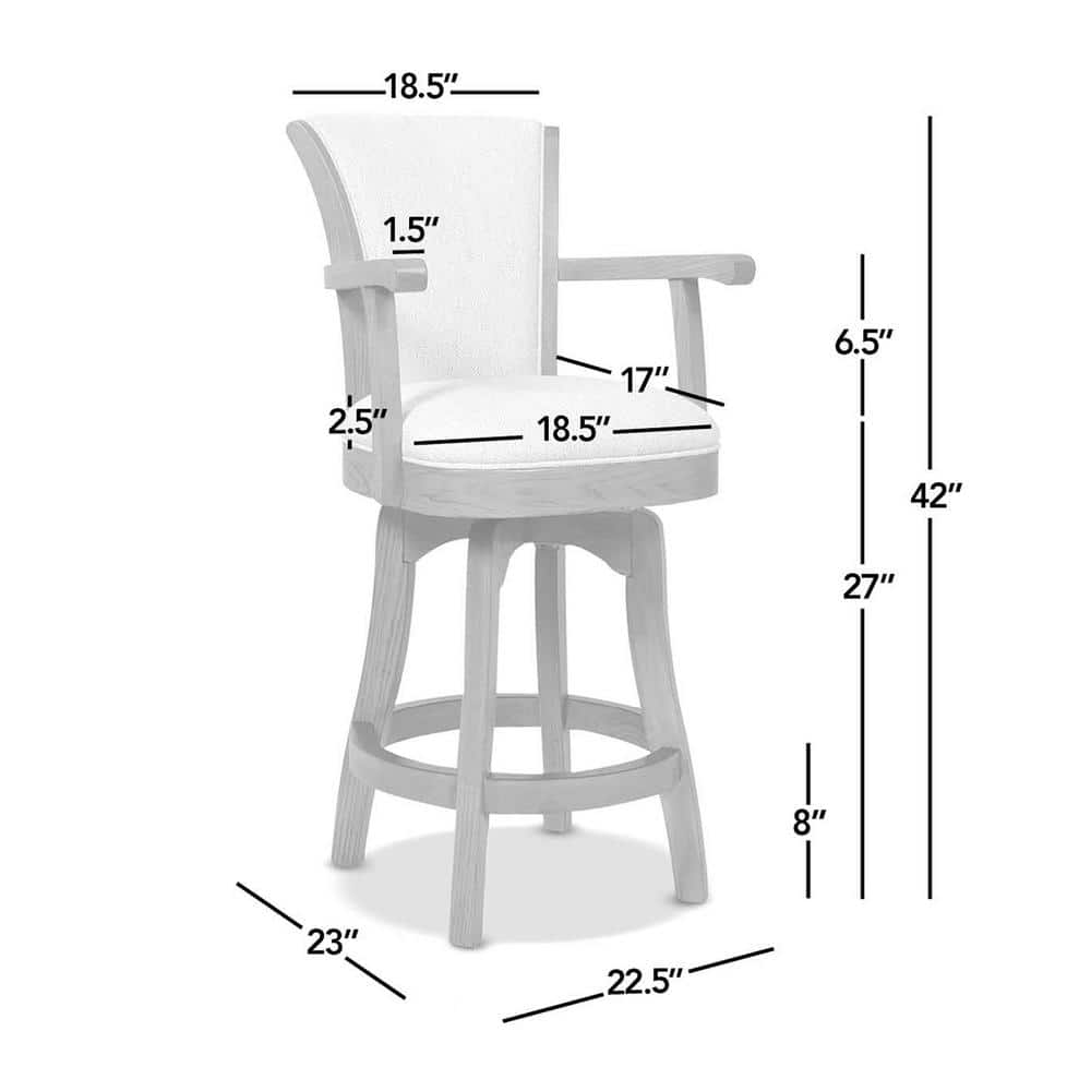 Williams Oak and Leather Swivel Bar Stool in Natural White