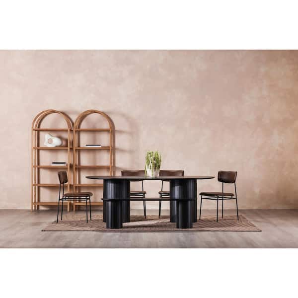 Tatiana Black Oval Acacia Wood Dining Bench with Sculpted Design 59 in.