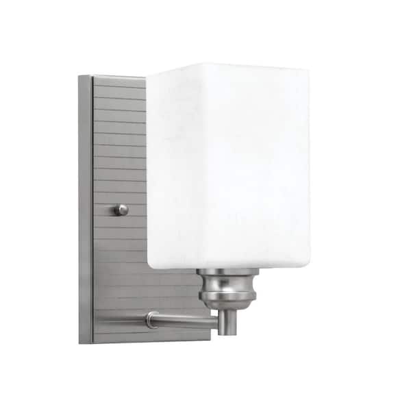 Unbranded Albany 1-Light Brushed Nickel 4 in. Wall Sconce with Square White Muslin Glass Shade