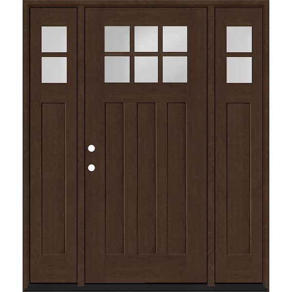 Steves & Sons Regency 68 in. x 80 in. 6-Lite Top Lite Clear Glass RHIS Hickory Fiberglass Prehung Front Door 14 in. Side Lites