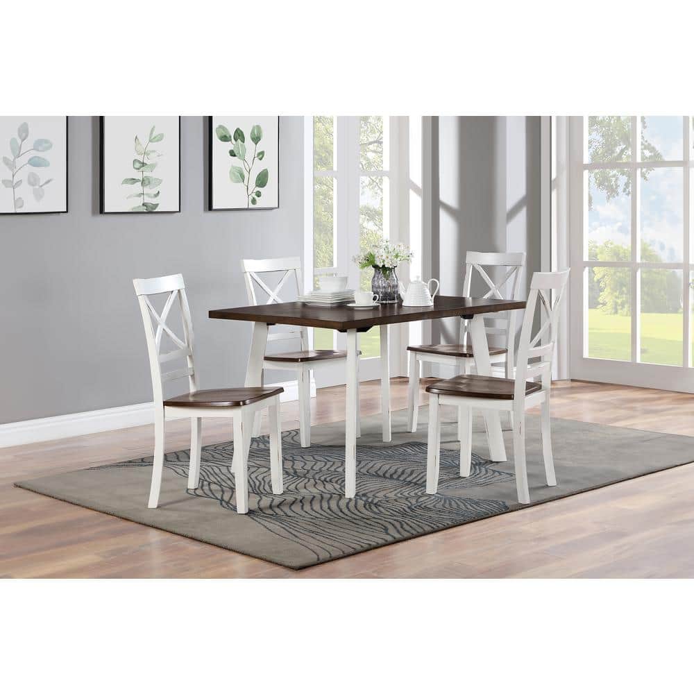 Rustic Brown and White Solid Wood 5-Piece Dining Set