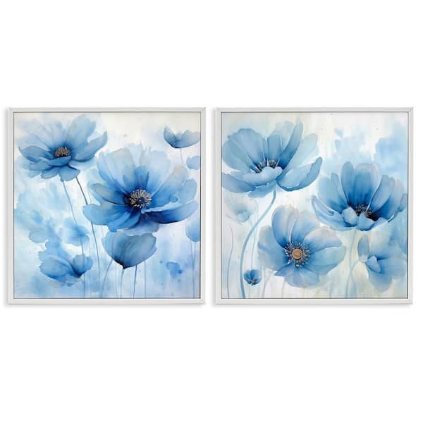 Stupell Industries Saturated Blue Blossoms by Irena Orlov 2 Pieces White Framed Nature Giclee Art Print 12 in. x 12 in.