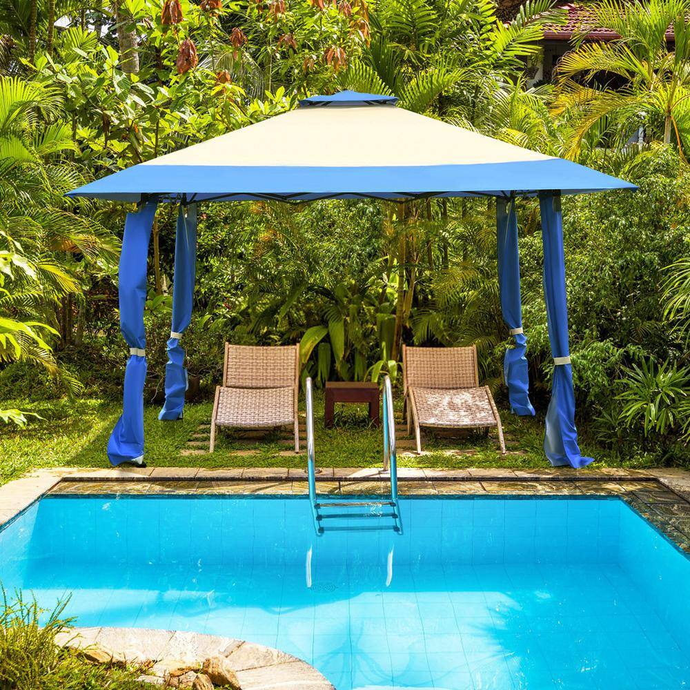 Blue and Beige 13' x 13' Pop-Up Canopy Tent with Steel Frame