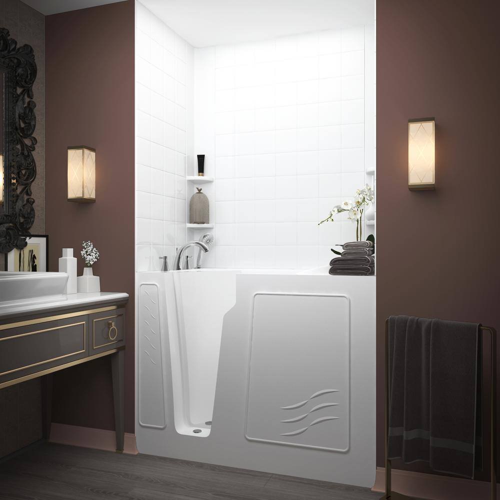 White Rectangular Walk-in Whirlpool Fiberglass Bathtub with Faucet