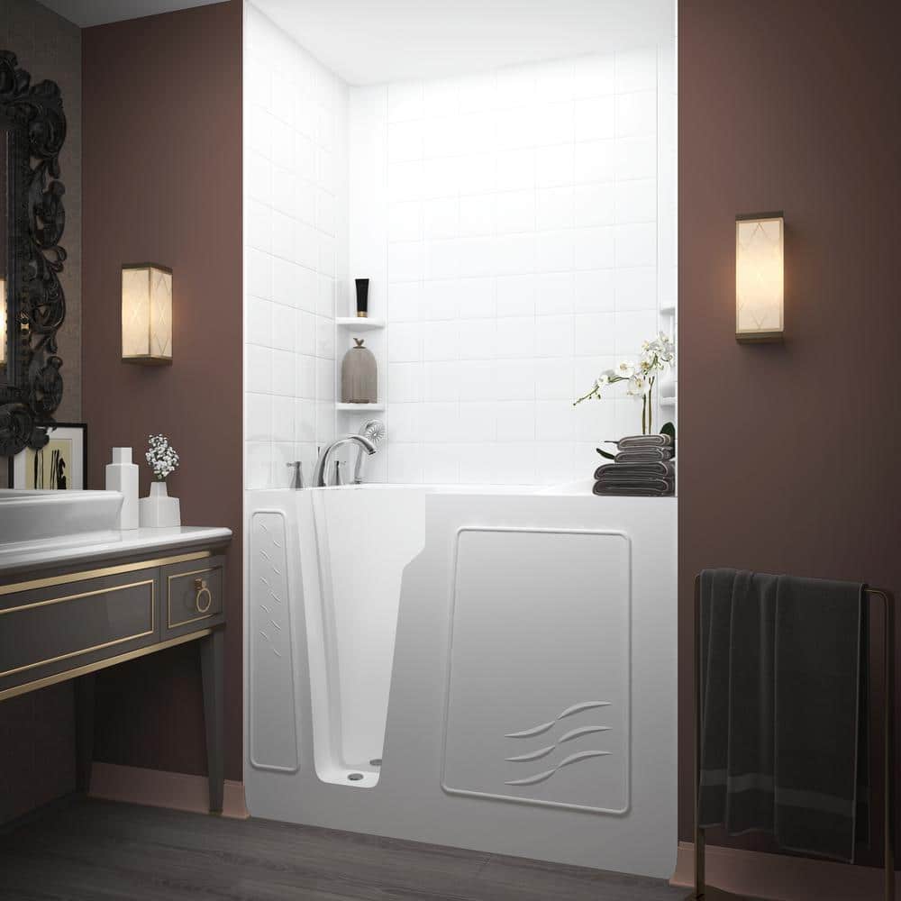 Flagstaff 52'' x 29'' White Fiberglass Walk-in Whirlpool Bathtub