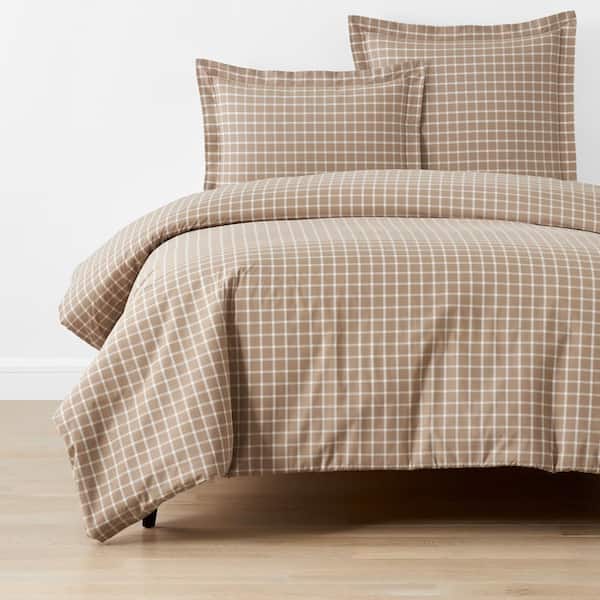 The Company Store Company Cotton Windowpane Yard-Dyed Taupe King Cotton Percale Duvet Cover