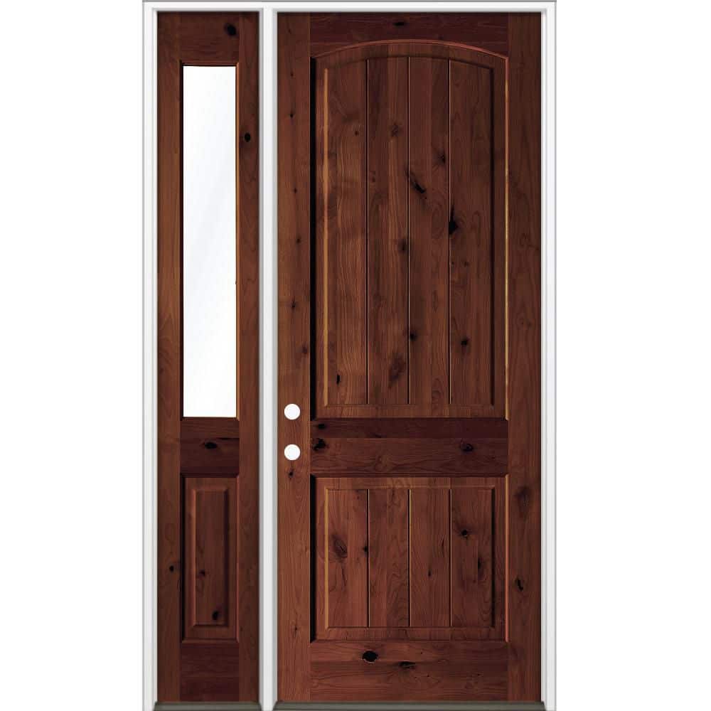 46 in. x 96 in Knotty Alder Arch Top Right-Hand/Inswing Clear Glass BEHR Red Mahogany Stain Wood Prehung Front Door LHSL price history on PriceWatchPro
