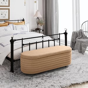 Bayville 54 in. Wide Oval Sherpa Upholstered Entryway Flip Top Storage Bedroom Accent Bench in Camel
