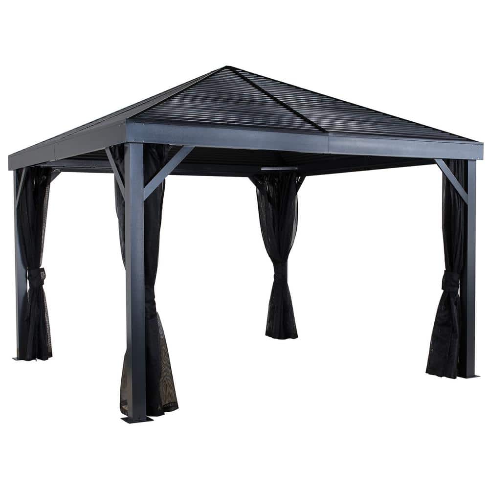 South Beach 12 ft x 12 ft Gray Aluminum and Steel Patio Gazebo