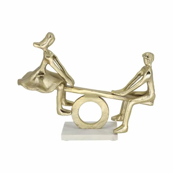 Liv & Skye Gold 15 in. x 12 in. Metal Couple on See-Saw Sculpture