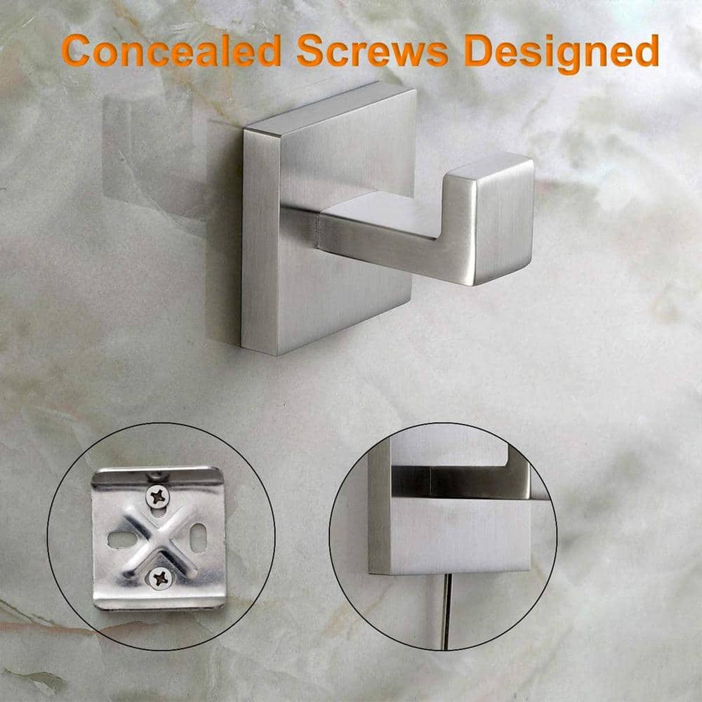 Stainless Steel Brushed Nickel Square J-Hook Towel Hooks, 4-Pack