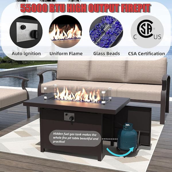 Halmuz 10-Seat Aluminum Patio Conversation Set with Fire Pit