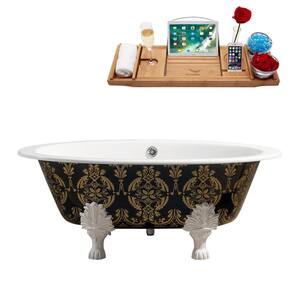 65 in. Cast Iron Clawfoot Non-Whirlpool Bathtub in Glossy Green, Gold w/ Polished Chrome Drain and Glossy White Clawfeet