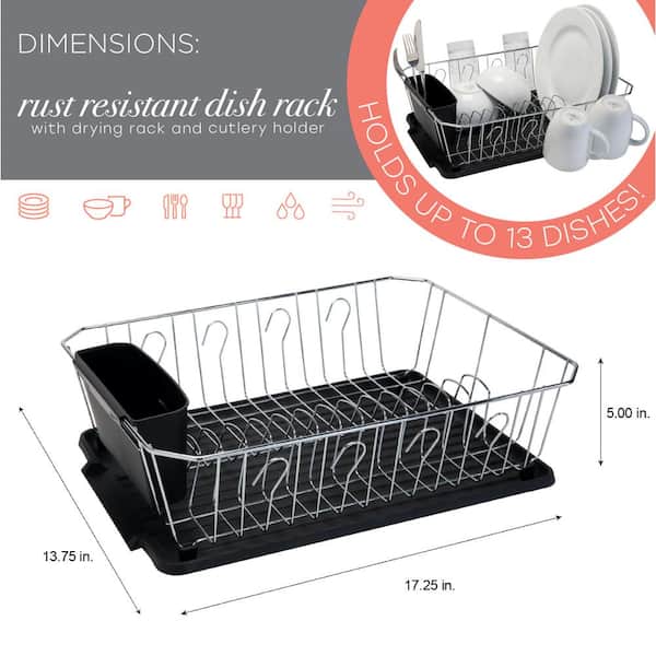 Kitchen Details Chrome 3-Piece Black Set Dish Rack 4029-BLK - The Home Depot