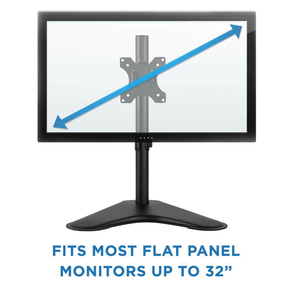 Black Adjustable Steel Single Monitor Stand with 360-Degree Rotation