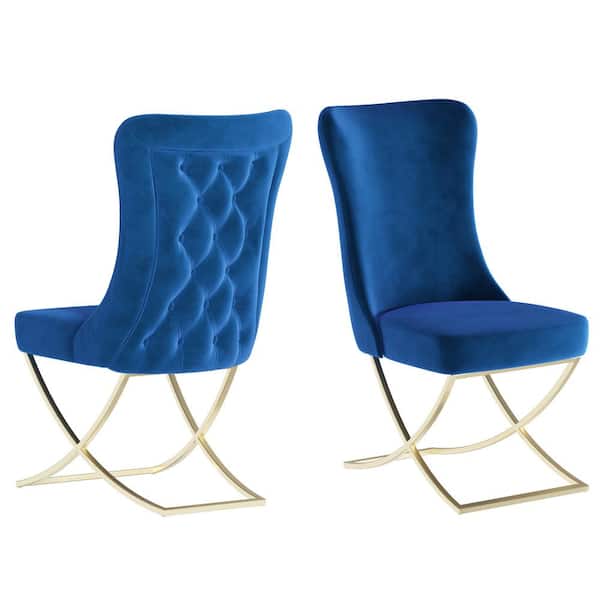 Ottomanson Majestic Blue/Gold Upholstered Dining Side Chair (Set of 2) (20 in. W x 37.5 in. H) No Assembly Required