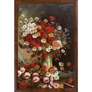 Vase with Poppies Cornflowers by Vincent Van Gogh Panzano Olivewood Framed Abstract Painting Art Print 27 in. x 39 in.