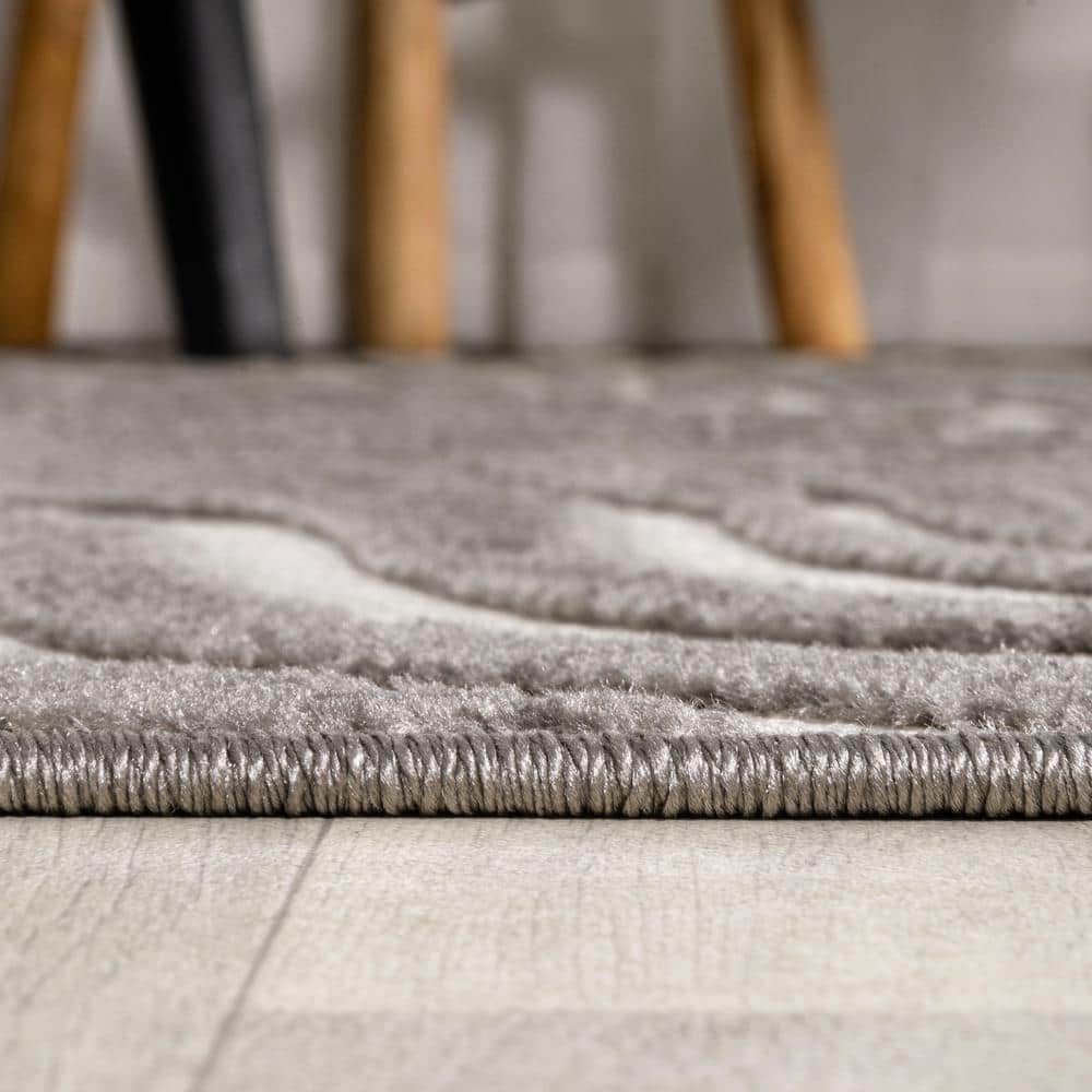 Gray and Ivory 8' x 10' Synthetic Striped Area Rug