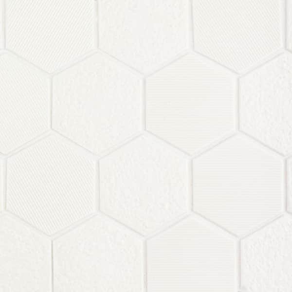 Jeffrey Court Diamond Pattern White 8.75 in. x 10.125 in. Hexagon Matte Glass Mosaic Wall and Floor Tile (12.305 Sq. ft./Case), White-Blk Diamond