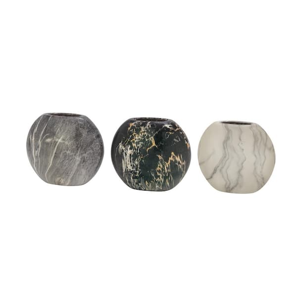 9 in., 8 in. Gray Faux Marble Ceramic Decorative Vase (Set of 3)