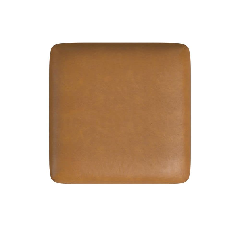 24" Black Metal Counter Height Stool with Carmel Faux Leather Seat