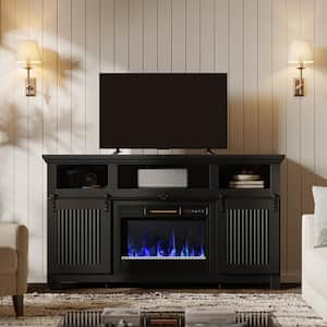 Farmhouse 61 in. Freestanding Electric Fireplace TV Stand fits TV up to 65 in. with Remote Control in Black