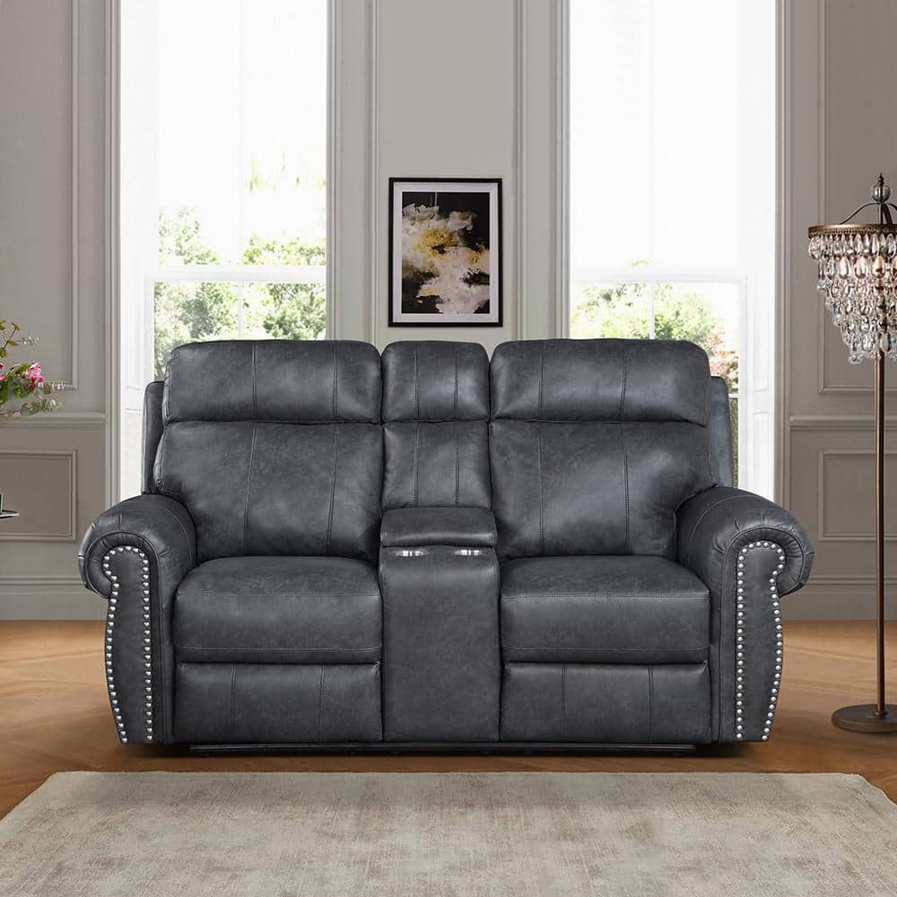 Homelegance Stader 74.5 in. W Gray Faux Leather Power Double Reclining  Loveseat with Center Console 9488GY-2PW - The Home Depot
