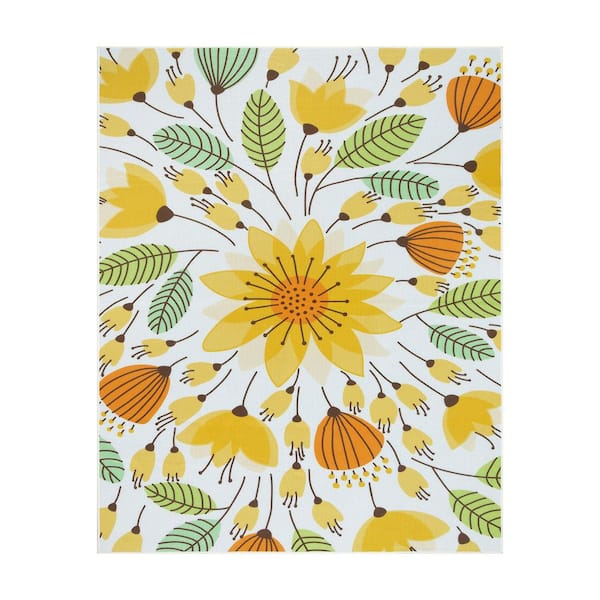 Colorful Floral Washable Non-Slip 8 ft. x 10 ft. Outdoor Yellow Area Rug