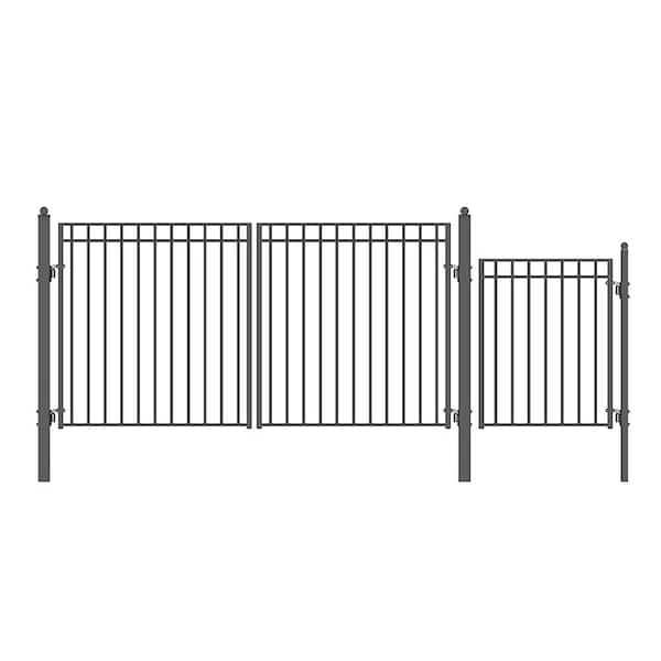 ALEKO 17 ft. x 6 ft. Black Steel Dual Swing Driveway Gate Madrid Style 12 ft. with Pedestrian Gate 5 ft. Fence Gate