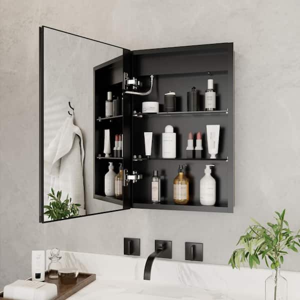 16 in. W x 24 in. H Rectangular Silver Aluminum Recessed/Surface Mount Left Dimmable Medicine Cabinet with Mirror LED
