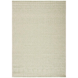 Courtyard Beige/Green 9 ft. x 12 ft. Tribal Striped Diamonds Indoor/Outdoor Patio Area Rug