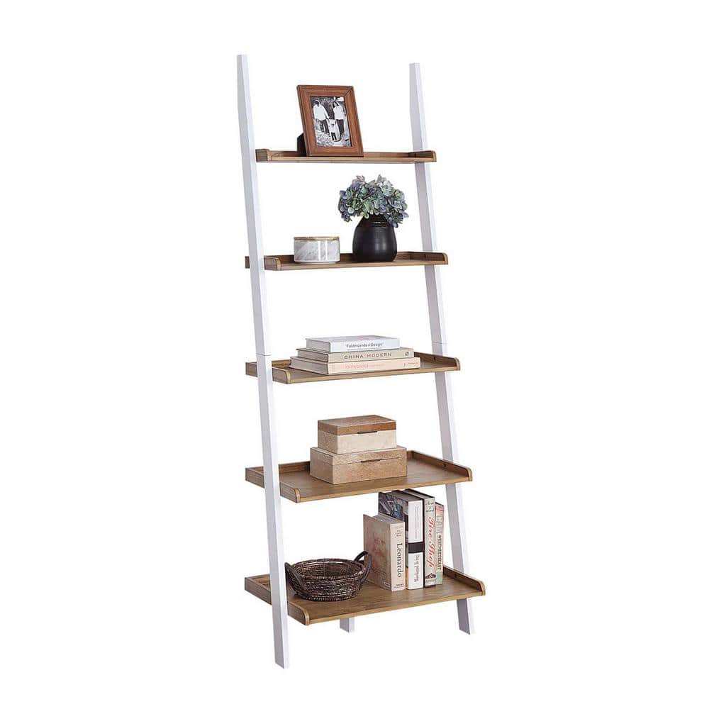 Driftwood and White 5-Tier Wood Bookshelf Ladder