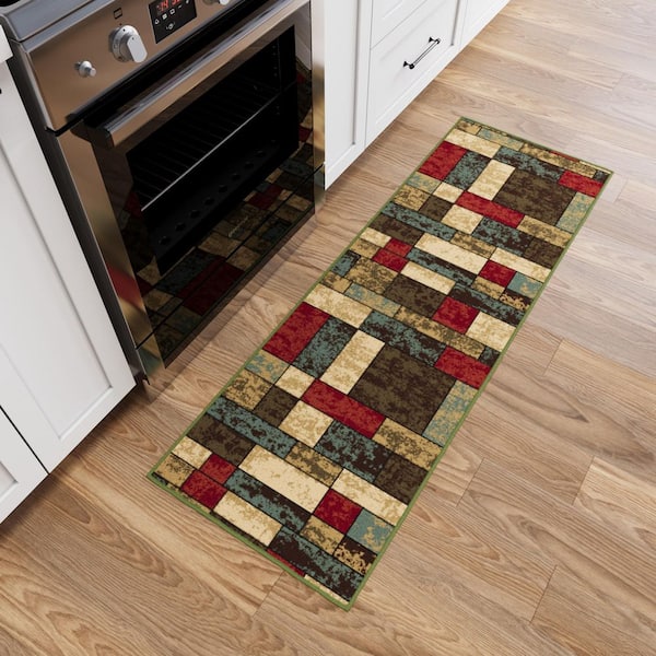 Ottohome Collection Non-Slip Rubberback Boxes Design 2x5 Indoor Runner Rug, 1 ft. 8 in. x 4 ft. 11 in., Multicolor