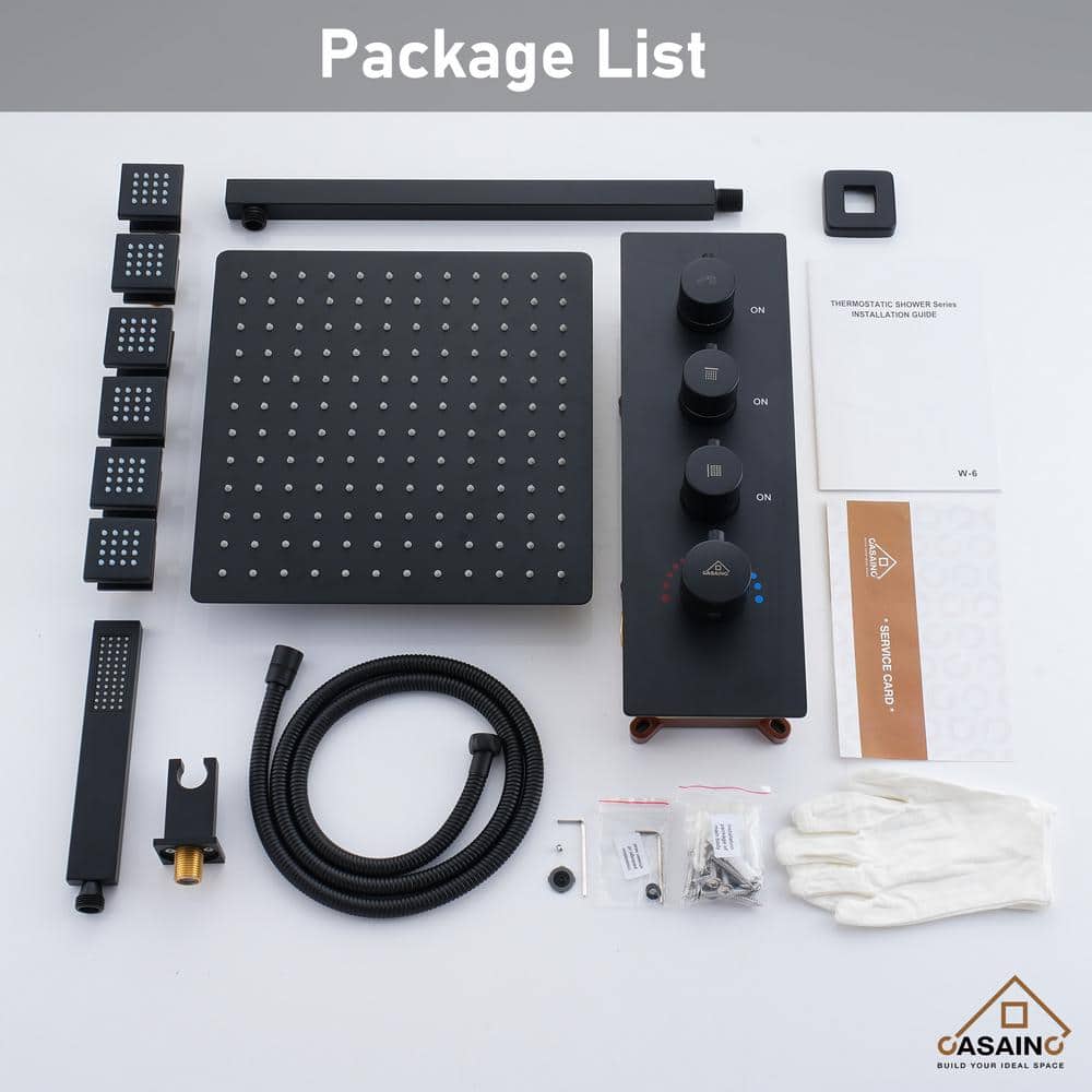 Matte Black Wall Mounted Rainfall Shower System with Solid Brass Handheld