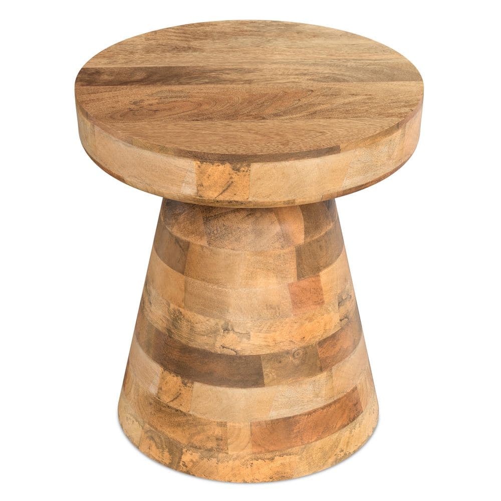 Robbie Solid Mango Wood 16 in. Wide Round Boho Contemporary Rustic Accent Table in Natural, Fully Assembled - thumbnail 7