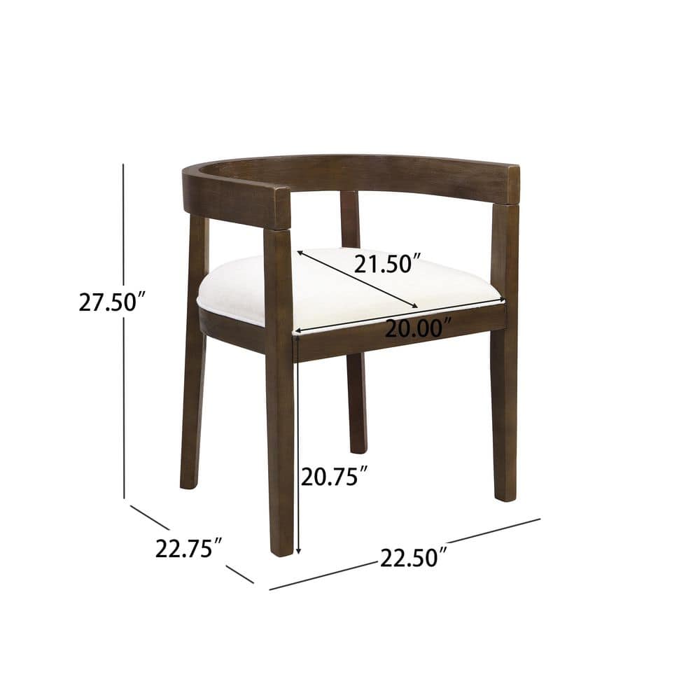 Beige Upholstered Wood Dining Chairs with Open-Back Design, Set of 2