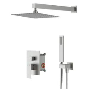 2-Spray Patterns with 2.0 GPM 10 in. Wall Mount Dual Shower Heads Hand Shower Faucet in Brushed Nickel (Valve Included)