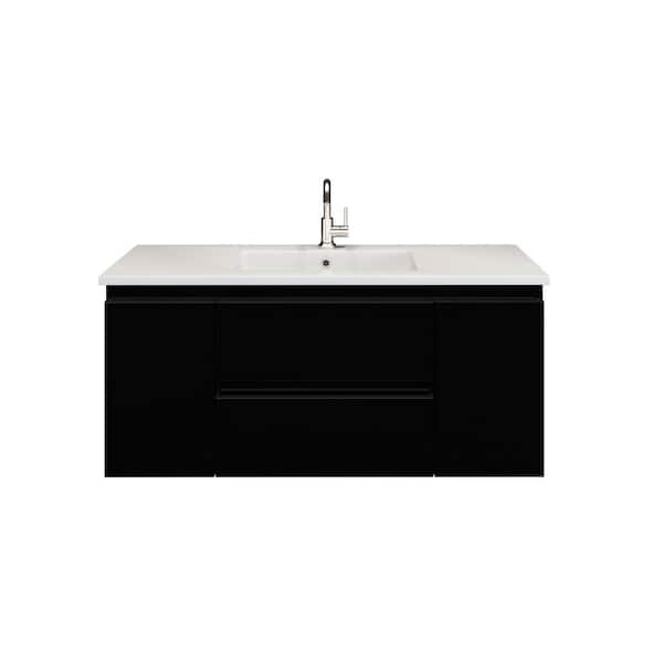 VOLPA USA AMERICAN CRAFTED VANITIES Salt 48 in. W x 20 in. D Bath Vanity in Glossy Black with Acrylic Vanity Top in White with White Basin
