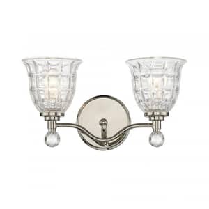 Birone 16 in. W x 8.5 in. H 2-Light Polished Nickel Bathroom Vanity Light with Clear Glass Shades