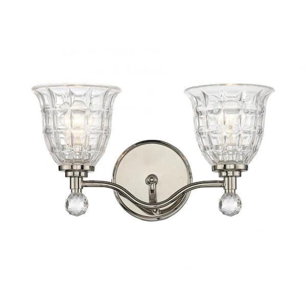 Birone 16 in. W x 8.5 in. H 2-Light Polished Nickel Bathroom Vanity Light with Clear Glass Shades