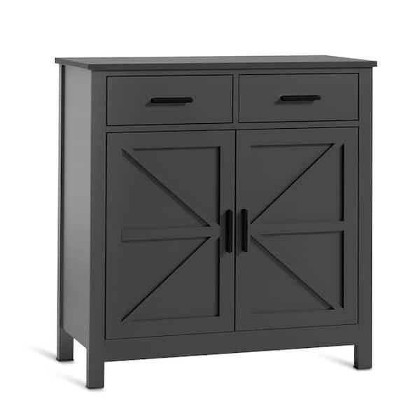 32 in. W x 11 in. D x 32 in. H Black Linen Cabinet, Storage Cabinet with 2 Drawers & 2 Doors for Bathroom/Living/Bedroom