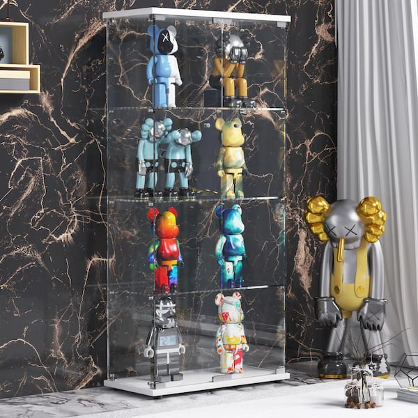 White Two-door Glass Display Cabinet with 4 Shelves with Door